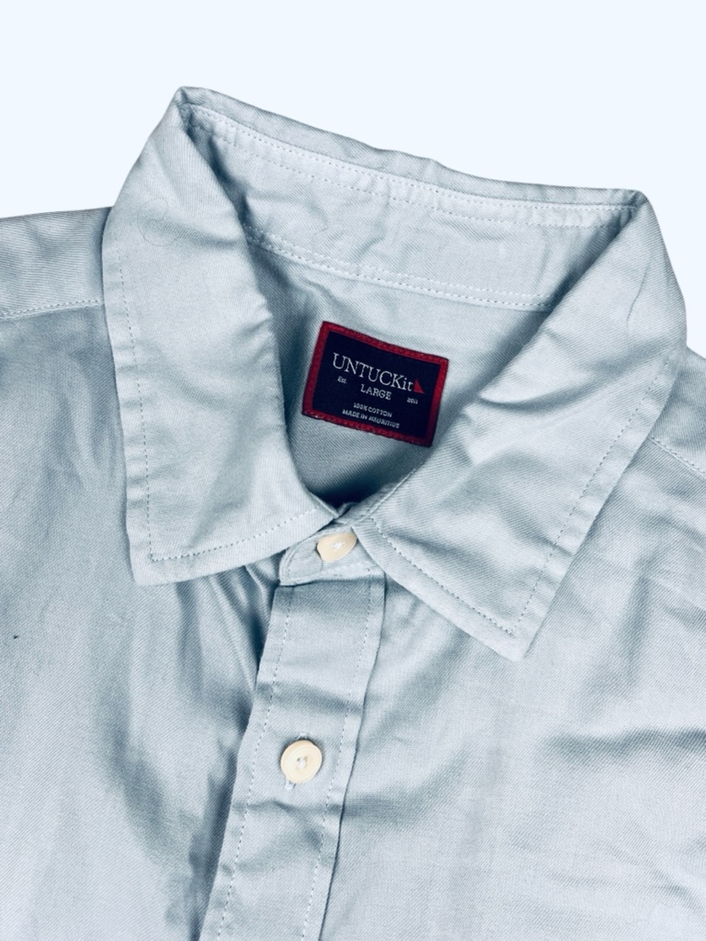 Untuckit Briscoe Shirt Mens Large Blue Button Up Short Sleeve 100% Cotton Casual